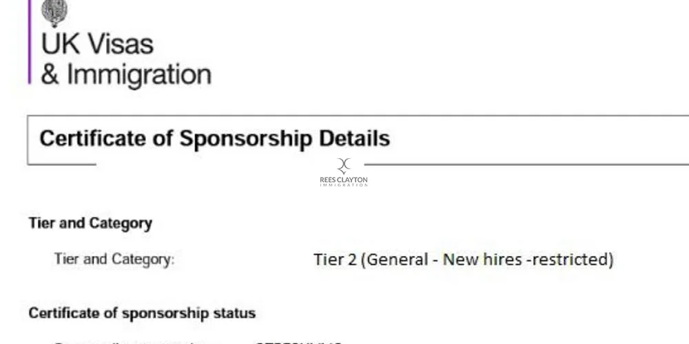 Certificate of Sponsorship UK